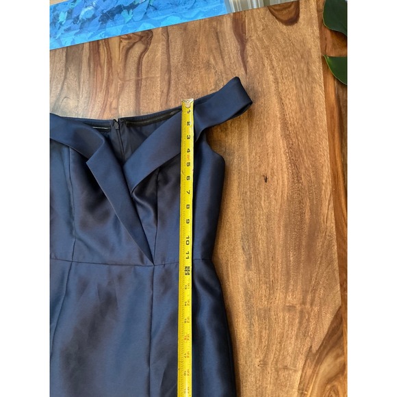 Alfred Sung Navy Midnight Blue Off The Shoulder Satin Gown Size 8 Evening Formal - Picture 9 of 15